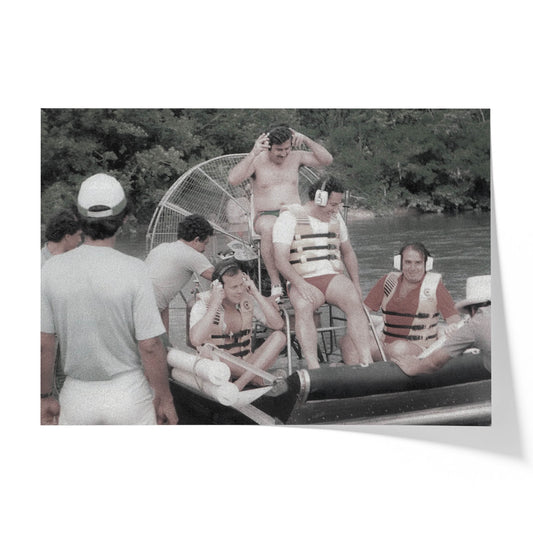 Escobar on an Airboat at Peñol-Guatapé Reservoir, 1985